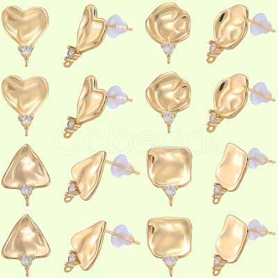 16Pcs 4 Styles Brass Micro Pave Cubic Zirconia Stud Earring Findings KK-BBC0018-64-1