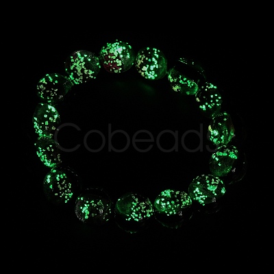 14MM Luminous Handmade Foil Glass Round Beaded Stretch Bracelets LA-CBA41F9-01C-1