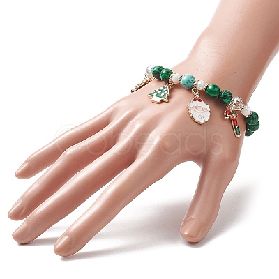 Synthetic Malachite Round Beaded Stretch Bracelet X1-BJEW-TA00251-1