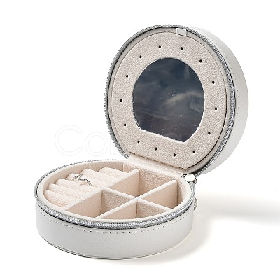 Round PU Imitation Leather Jewelry Storage Zipper Boxes PAAG-PW0003-07A-1