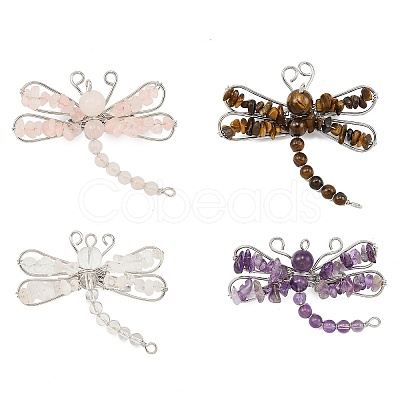 Natural Gemstone & Brass & Iron Brooches JEWB-H034-01P-1