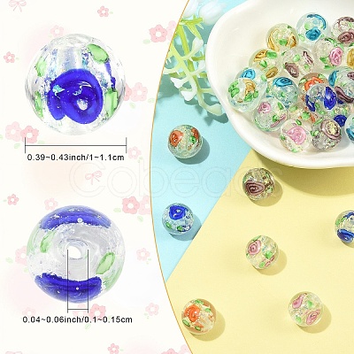 30Pcs 6 Colors Handmade Foil Lampwork Beads FOIL-YW0001-04-1