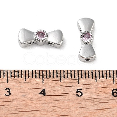 Brass Pave Pink Cubic Zirconia Bowknot Multi-Strand Links KK-B102-37B-01P-1