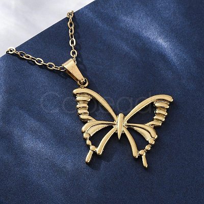 Hollow Butterfly 304 Stainless Steel Pendant Necklaces NJEW-M096-16G-1