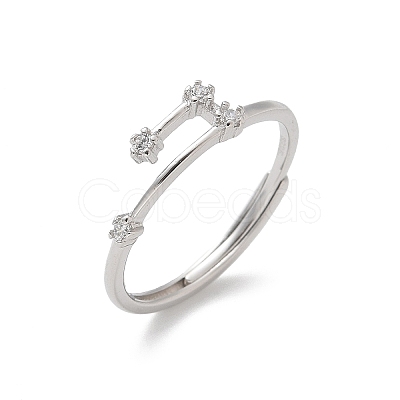 Constellations Rhodium Plated 925 Sterling Silver Micro Pave Clear Cubic Zirconia Adjustable Rings for Women RJEW-P130-01P-F-1