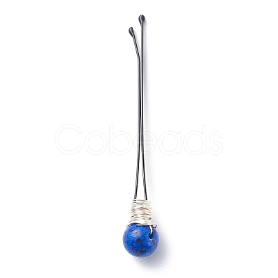 Eco-Friendly Copper Wire Wrapped Round Gemstone Hair Bobby Pin OHAR-JH00025-02-1