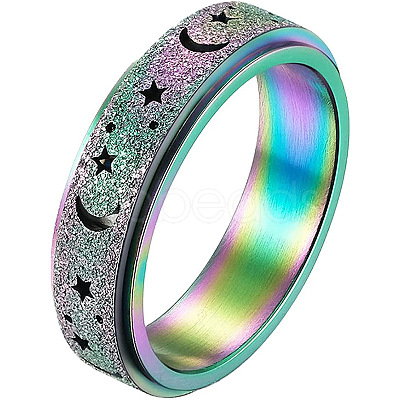 201 Stainless Steel Moon and Star Rotatable Finger Ring MOST-PW0001-005H-01-1