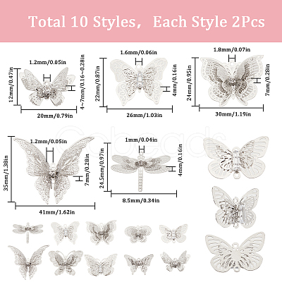 20Pcs 10 Style Brass Filigree Pendants and Filigree Joiners Links Sets KK-SC0003-49-1