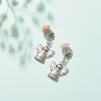 Natural Gemstone Half Round with Alloy Fairy Front Back Stud Earrings EJEW-JE04947-1