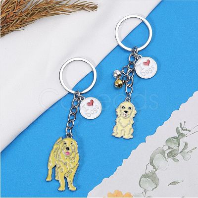 WEWAYSMILE 2 pcs Dog Keychain Car Keychain Pet Pendant Key-Ring Lovely Dog Key-ring Portable Metal Keychain Gift for Pet Lover Birthday Puppy Theme Party Supplies (Golden Haired Dog) JX787A-1