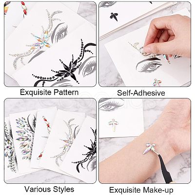 7 Sheets 7 Style Self Adhesive 3D Eyes Body Face Jewelry Acrylic Rhinestone & Imitation Pearl Stickers MRMJ-OC0003-11-1