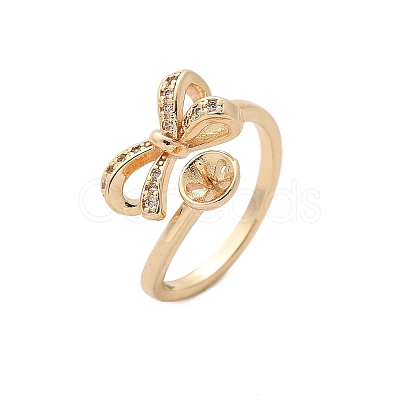 Bowknot Brass Micro Pave Cubic Zirconia Cuff Ring Setting KK-A244-01C-G-1