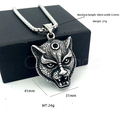 Vintage 304 Stainless Steel Lion Head Pendant Necklaces for Men Women LS-OG9311-1