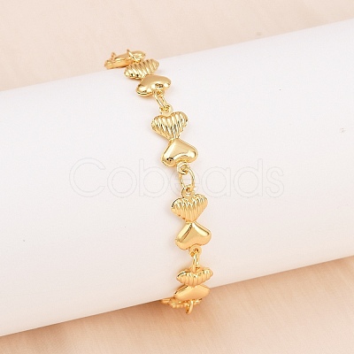 304 Stainless Steel Heart Link Chain Bracelets for Valentine's Day Gift BJEW-D359-17C-G-1