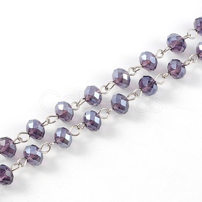 Handmade Rondelle Glass Beads Chains for Necklaces Bracelets Making AJEW-JB00120-02-1