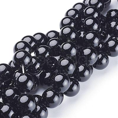 Natural Black Onyx Round Beads Strands GSR12mmC097-1