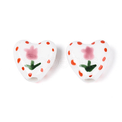 Hand Painted Tulip Flower Porcelain Ceramic Beads PORC-T134-28A-1
