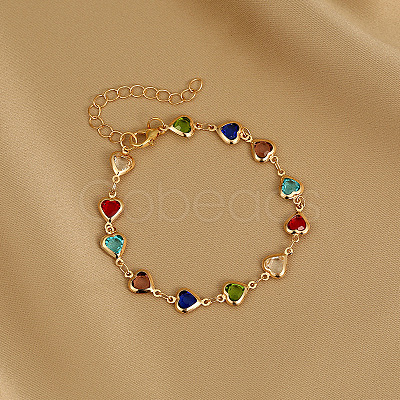 Brass Glass Link Chain Bracelets for Women WGAE243-01-1