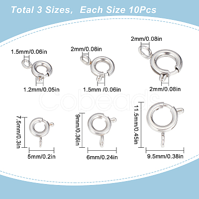 SUNNYCLUE 30Pcs 3 Styles 304 Stainless Steel Smooth Surface Spring Ring Clasps STAS-SC0004-41-1