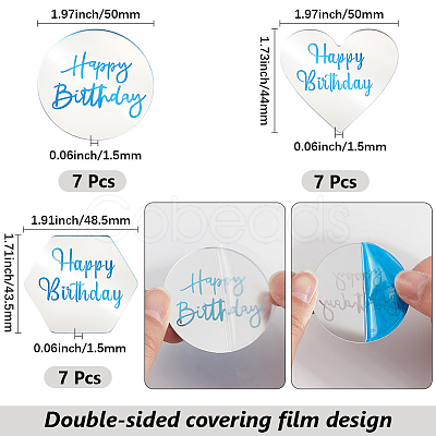 21Pcs 3 Styles Mirror Effect Acrylic Birthday Cupcake Insert Card Decoration AJEW-SP0001-66A-1