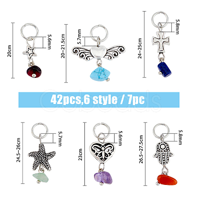 6 Sets 6 Styles Chakra Natural & Synthetic Mixed Stone Chips Alloy Pendants FIND-FH0006-29-1