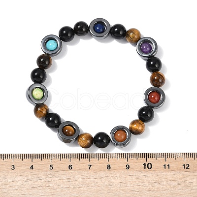 Natural & Synthetic Mixed Gemstone Beaded Stretch Bracelets for Women Men BJEW-Q031-01A-1