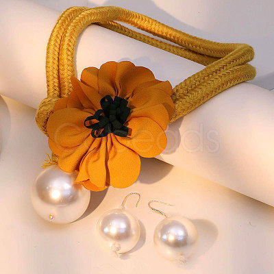 Flower Cloth & Round Imitation Pearl Dangle Earrings & Necklaces Sets for Women FS-WG9E284-03-1