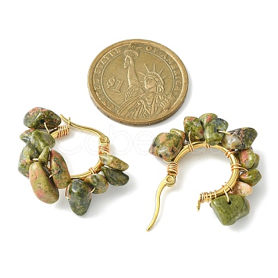 Natural Unakite Chips Braided Hoop Earrings EJEW-JE04940-21-1