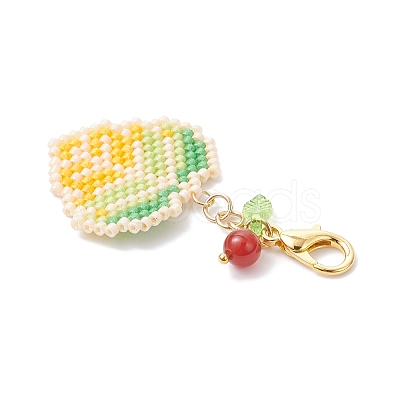 Maple Leaf Acrylic & Glass Seed & Natural Carnelian Beads Pendant Decorations HJEW-MZ00347-02-1