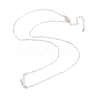 Pea Shaped Plastic Imitation Pearl Pendant Necklace with Brass Cable Chains NJEW-F316-01P-1