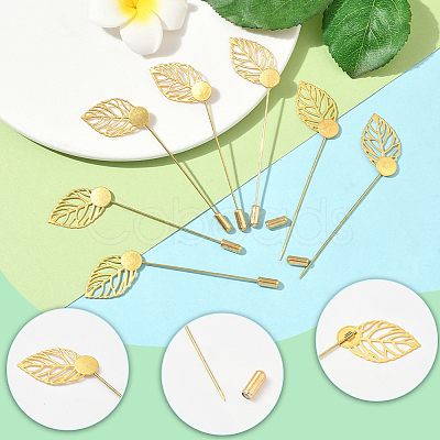 60Pcs Leaf Stainless Steel Round Tray Stick Lapel Pins JEWB-SC0001-75C-1