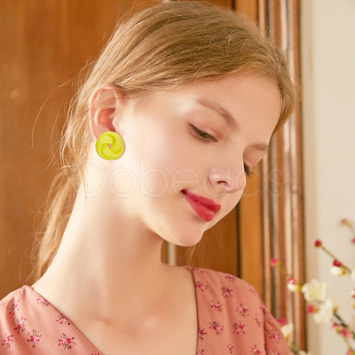 6 Pairs 6 Colors Spray Painted Acrylic Stud Earrings with Steel Iron Pins EJEW-FI0003-12-1