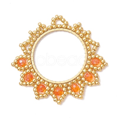 4Pcs Glass Seed Beaded Flower Pendants PALLOY-MZ01237-1