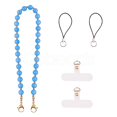 Natural & Dyed Malaysia Jade & 304 Stainless Steel Round Beaded Mobile Straps HJEW-SW00043-04-1