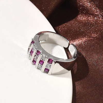 Brass Micro Pave Cubic Zirconia Cuff Open Rings RJEW-C158-04P-1