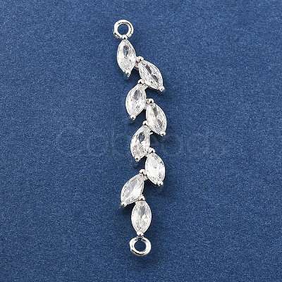 Brass Pave Clear Cubic Zirconia Leaf Links Connector Charms X-KK-Z156-15S-1