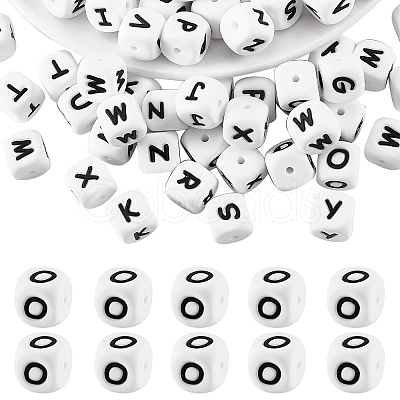 20Pcs White Cube Letter Silicone Beads SIL-YWC0003-06O-1