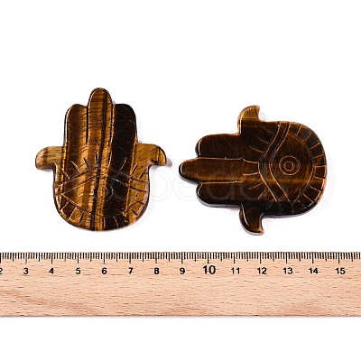Natural Tiger Eye Hamsa Hand with Eye Figurines DJEW-N003-04D-1