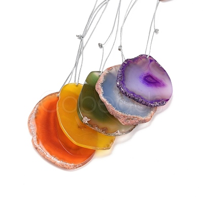 Wood & Natural Dye Agate Wind Chime Pendants HJEW-H054-03-1