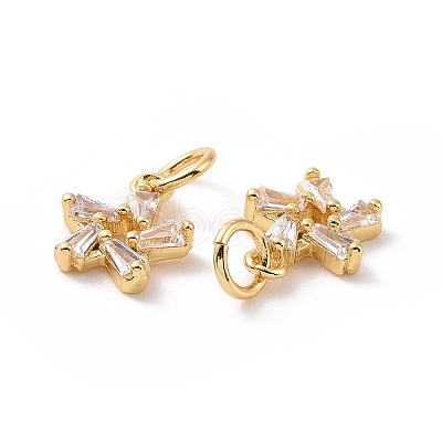 Star Brass Micro Pave Clear Cubic Zirconia Charms KK-G435-43G-1