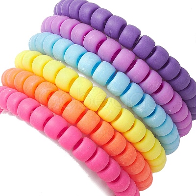 6Pcs 6 Colors Rondelle Opaque & Frosted Acrylic Beaded Stretch Bracelet Sets BJEW-JB10304-1