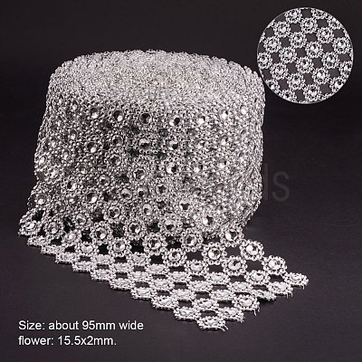 6 Rows Plastic Diamond Mesh Wrap Roll Rhinestone Crystal Ribbon Cake Wedding Decoration OCOR-WH0030-03-1