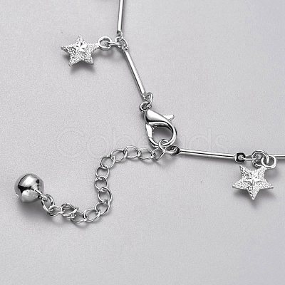 Brass Textured Star Charm Anklets AJEW-B005-04P-1