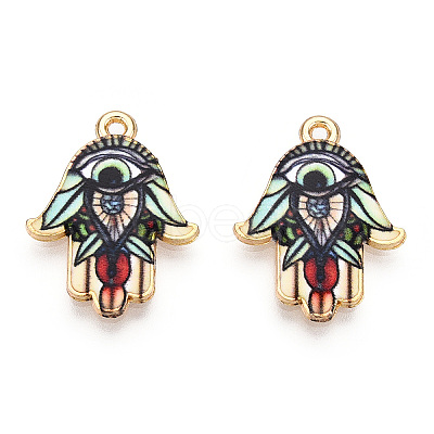 Printed Light Gold Tone Alloy Pendants ENAM-N056-206E-1