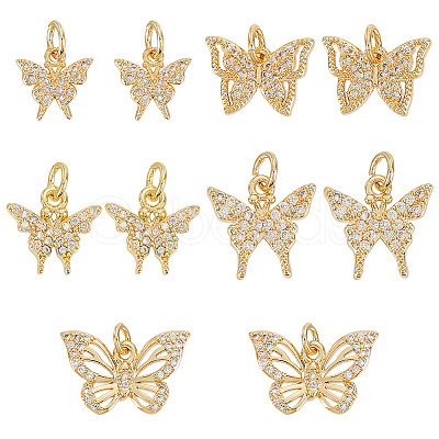 PandaHall Elite 10Pcs 5 Style Brass Micro Pave Clear Cubic Zirconia Charms KK-PH0006-04-1