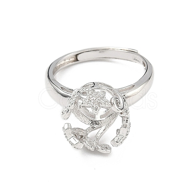 Rhodium Plated 925 Sterling Silver Micro Pave Clear Cubic Zirconia Adjustable Ring Components STER-NH0017-02P-1