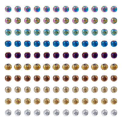 250Pcs 10 Colors Electroplated Natural Lava Rock Beads Strands G-PJ0001-03A-1