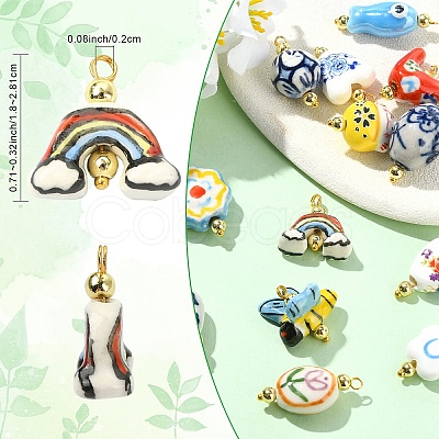 15Pcs Handmade Porcelain Pendants PALLOY-YW00126-1