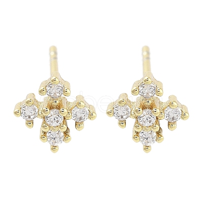 Brass Micro Pave Clear Cubic Zirconia Studs Earring EJEW-S217-G12-1