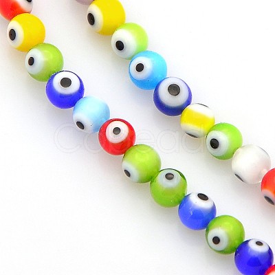 Handmade Evil Eye Lampwork Round Bead Strands X-LAMP-J031-4mm-M-1